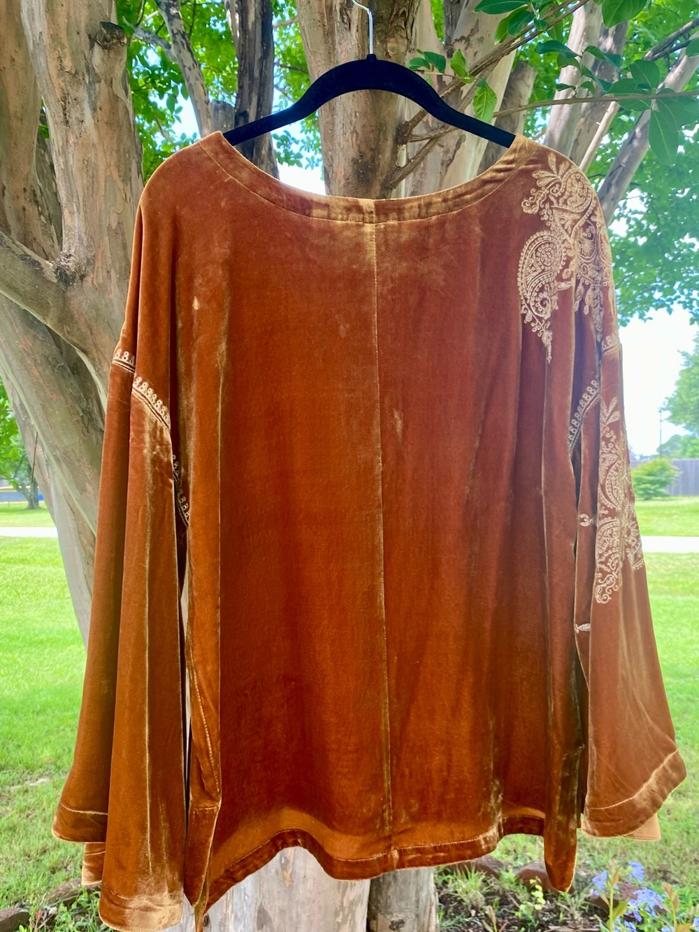 Sundance Caramel Dreams Harvest Boho Velvet Bell Sleeve Top - Picture 3 of 3